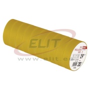 Isoleerteip, 19mm x 20m, dielectric strength 40kV/mm, PVC, UV resistant, water resistant, -25..90°C, kollane