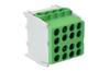 Hargnemisklemm Al/Cu HLAK 25-1/6 M2, 2x 25/16mm²/ 6x 16/10mm², 130/100A 1000VAC/DC, 2.5/2Nm, TS35, Pollmann, roheline