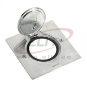 Floor Socket Box Arteor/Mosaic, square, 1x 2M, white LED, 180° opening flap, IP44 IK08, stainless steel