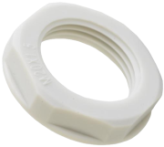 Locknut w. Flange Synthetic, M20x1.5, wrench 27mm, thread 6mm, -30..100°C, PA6, HF, light grey