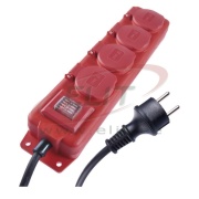 Multi-Outlet Extension 4x 2P+E Schuko 3680W 16A 250VAC, switch, 5m cable H07RN-F 3G 1,5 mm2, IP44, black-red, Emos